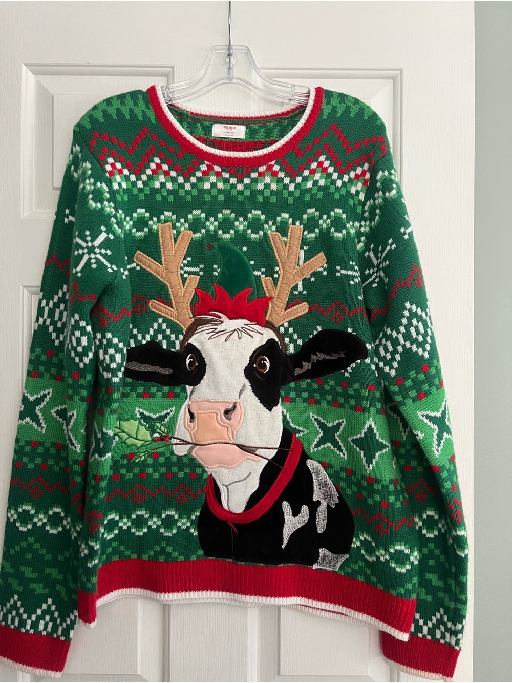 Ugly Christmas Sweater. Cow Antlers Moose Unisex Large